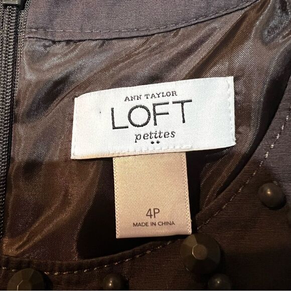 LOFT Mini dress Beaded Keyhole Neckline Sleeveless Brown & White size 4P - Picture 7 of 8